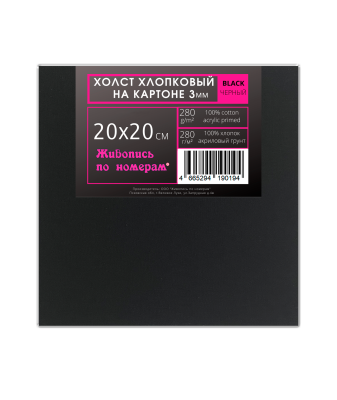 Холст на картоне, 20х20 см, "Живопись по номерам", цвет черный